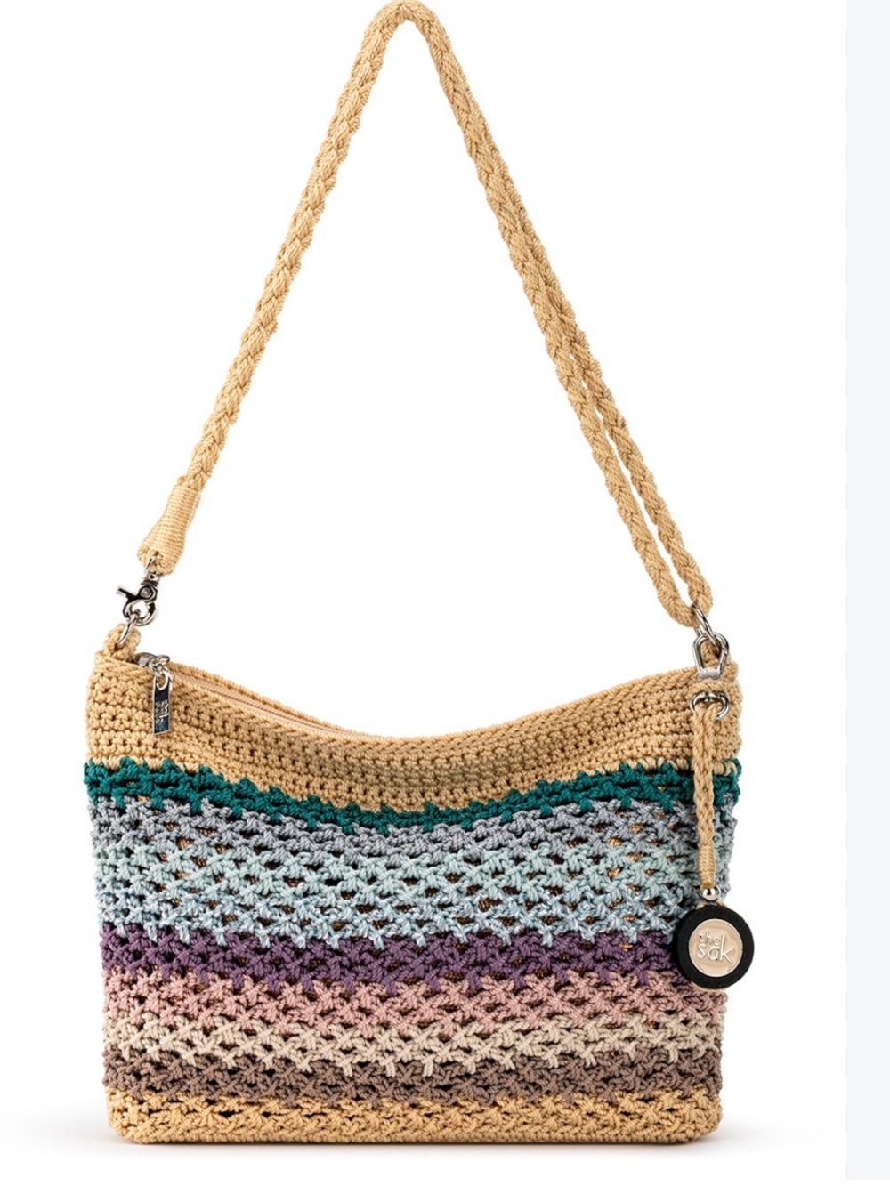 The Sak Multicolor Crochet Striped Crossbody Bag - Tan, Teal, Purple